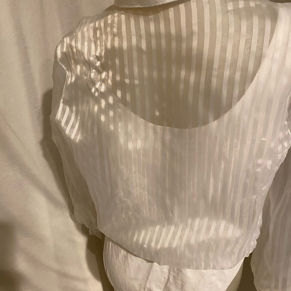 Body Shirt Sheer Chiffon Satin Stripes white M - Picture 2 of 4